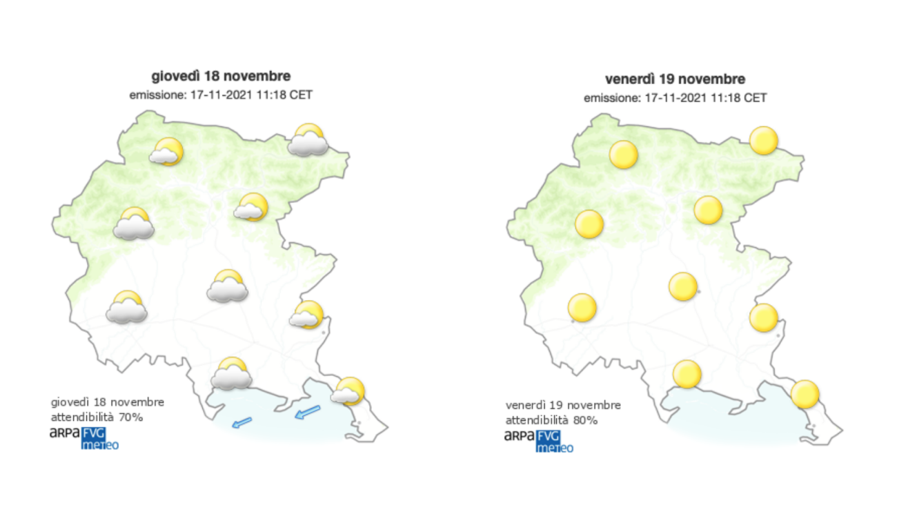 Immagine per Meteo, aria umida sul Fvg con cielo coperto e Bora sulla costa